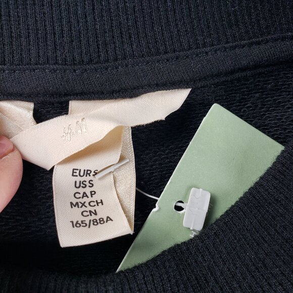 H&M Women Small Pearl Beaded Heavy Cotton Black Sweatshirt NWT - Picture 4 of 11